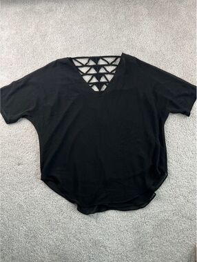 Lost April Black V-Neck Blouse with Geometric Back Detail Size Large